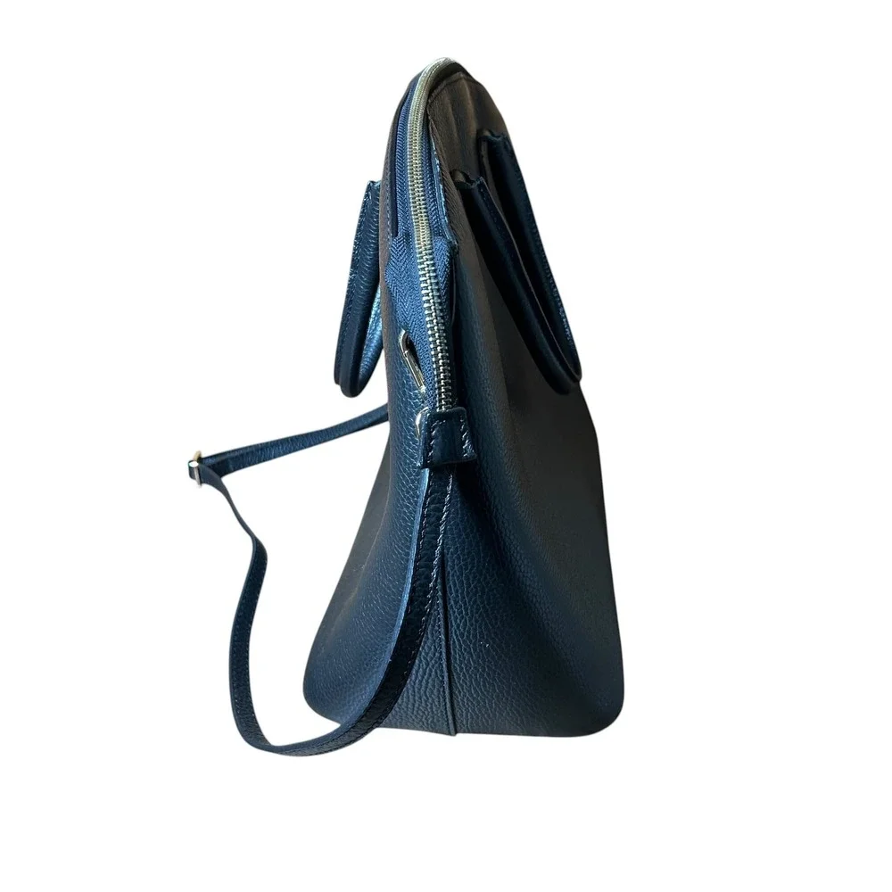 Valentino Mario Valentino Black Pebbled Leather Large Dome Satchel Crossbody Bag